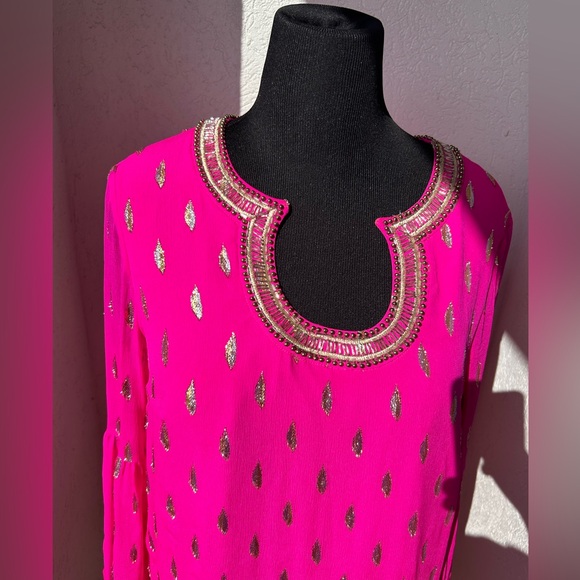 Lilly Pulitzer Amory Silk Dress RazBerry Metallic Size 16 NWOT EUC - Picture 7 of 14